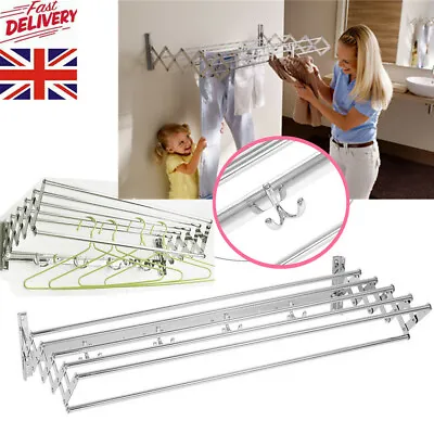 Wall Mounted Airer Towel Drying Rack Extendable Clothes Dryer Stainless Steel Uk • £29.99