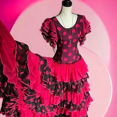 Vintage Flamenco Folklorica Latin Dance Dress Spanish Mexico Costume Pink XXS 00 • $77.38