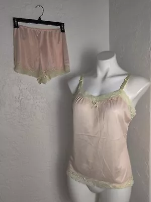 Vintage Undercover Wear 90's Pink Lace Trim Camisole + Shorts Medium USA **Read • $14.99