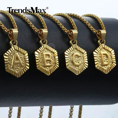 Monagram Hexagon A-Z Gold Plated Initial Letter Pendant Necklace 18-24  Box Link • $8.19