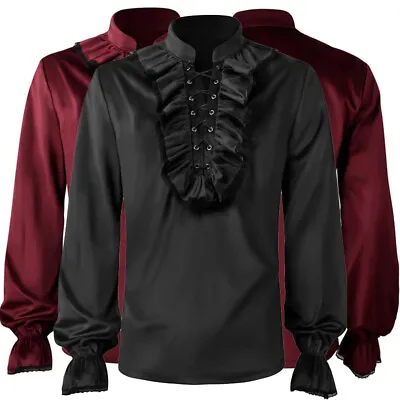 Men's Gothic Pleated Shirt Medieval Clothing Steampunk Victorian Top Long Sleeve • £26.19