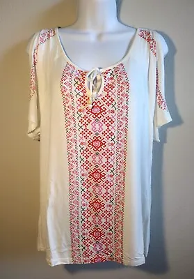 S.Oliver Women's Boho Style V Neck Top/blouse With Shoulder Cutouts Size 8/10 • $16