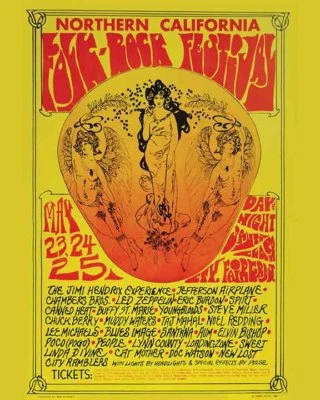 $19.99 • Buy Folk Rock Festival Jimi Hendrix 1969  Vintage  Concert  Poster  San Francisco CA