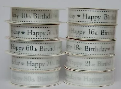 HAPPY BIRTHDAY 16th 18th 21st 30 40 50 60 70 80th Shiny Satin Ribbon Cake Tying • £1.94