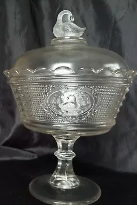 EAPG  Canton Glass Co's Swan With Mesh Large   COVERED COMPOTE /Centerpiece  • $259.99