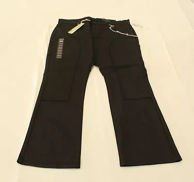 Reason Men's Solid Stacked Flare Waxed Denim Jeans JL3 Black Size 40 NWT • $19.99