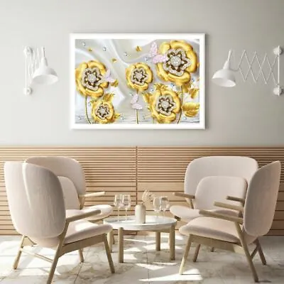 $12.90 • Buy Golden Floral 3D Design Print Premium Poster High Quality Choose Sizes