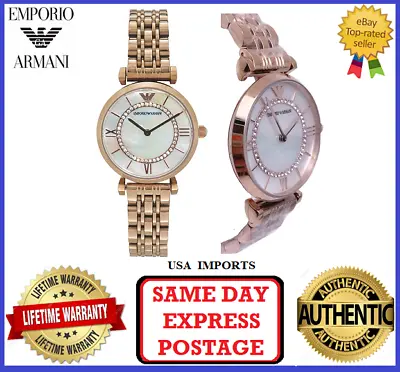 Emporio Armani AR1909 Gianni T-Bar Rose Gold White And Pearl Womens Wrist Watch • $239.99