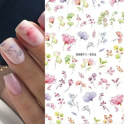 Nail Art Stickers Transfers Decals Spring Summer Flowers Floral Fern (HAN506) • £2.55