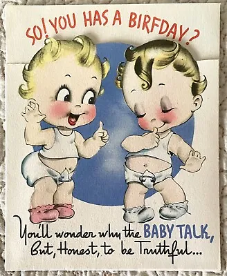 Unused Birthday Baby Talk Youthful Birfday Babies Vtg Greeting Card 1940s 1950s • $4.88