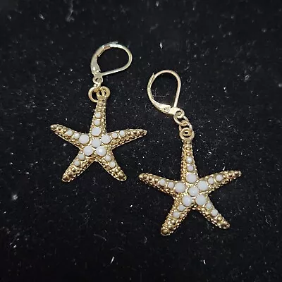 Gold And White  Starfish Dangle Earrings.  • $10.75