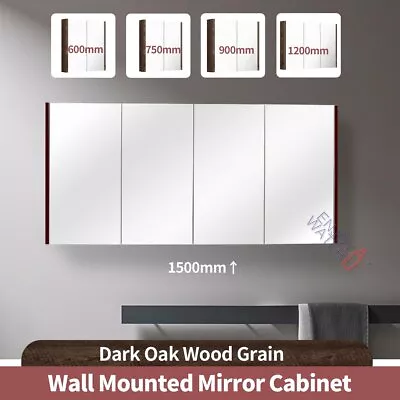 Bathroom Dark Oak Wall Mounted Shaving Pencil Edge Mirror Cabinet Storage Shelf • $687