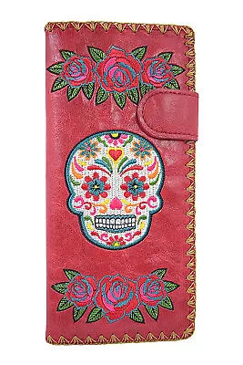 $31.45 • Buy Lavishy Rose & Sugar Skull Day Of The Dead Embroidered Large Wallet