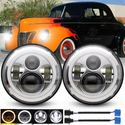 For Ford Deluxe 1939-1951 Halo 7  Inch Round LED Headlights DRL Angel Eyes Pair • $52.99