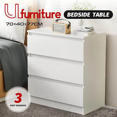 Bedside Table 3 Drawers Nightstand Side Cabinet Bedroom Storage Furniture White • $107.99