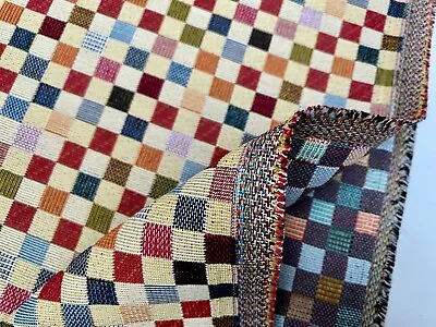 Teflon Squares Woven Outdoor Gobelin Fabric Tapestry Curtains Material 110  Wide • £1.20