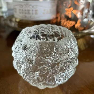 Vintage LE Smith Kosta Boda? Clear Glass Ice Snow Ball Votive Candle Holder 3” • $14