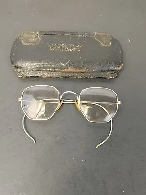 Antique Vintagr Eyeglasses Spectacles W/ Black Leather Case • $12.75