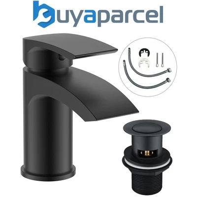 £39.99 • Buy Black Curve Waterfall Cloakroom Mini Basin Mixer Tap Sink Mono Bathroom + Waste