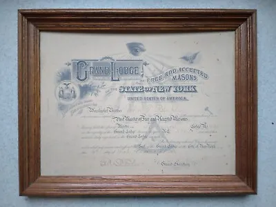 Antique 1906 Freemason Masonic Grand Lodge Past Master Framed Certificate Signed • $47.49