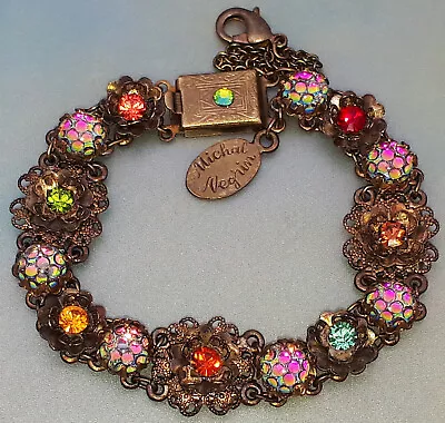 Michal Negrin Bracelet Multicolor Crystals Flowers Rhinestones Links Victorian • $84.15