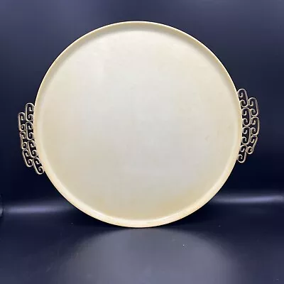 MCM Yellow Kyes Of Pasadena Serving Tray By Moire Glaze Enamel Hammered Metal  • $38