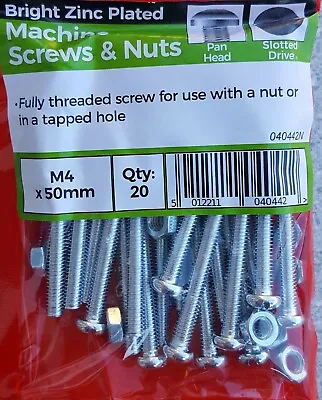 M4 & M5 & M6 Zinc Machine Pan Head Screws / Bolts Slotted With Full Nuts  • £3.19