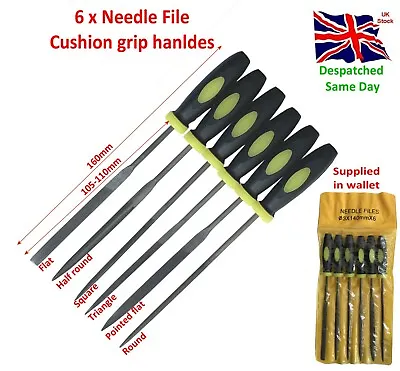 6pc Assorted Needle File With Cushion Grip And Wallet Modelling Metal Work • £5.29