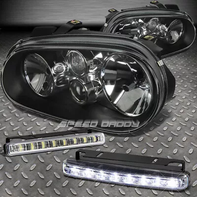 Headlight/headlamps Clear Lens Black Housing+led Fog Light Fits 99-04 Vw Golf • $84.88