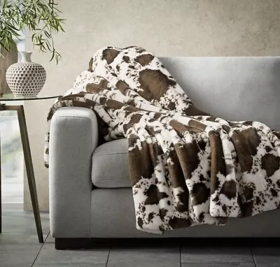 Brown & White Oversized Hotel Luxury  Super Soft 60 X70  COW Throw Blanket NEW • £57.82