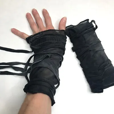 Mummy Gloves Black Hand Warmers Halloween Costume Zombie Gray Arm Cuffs Cosplay • $26