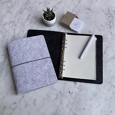 Silver + Ash Felt A5 Notebook Elastic Close 6 Ring Binder W Insert Aus Stock New • $24.95