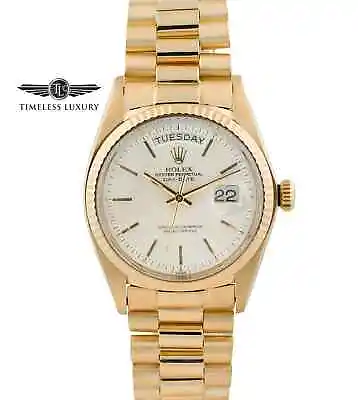 Men's Rolex Day-Date 1803 President 18k Yellow Gold 36mm Silver Dial Watch 1976 • $13999