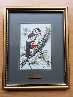 GREAT SPOTTED WOODPECKER Silk Picture J & J Cash Collectors Range Birds  VTG VGC • £11.99