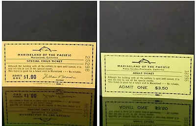 Marineland Of The Pacific Admission Tickets Child & Adult 1960's-70's Rare Vtg • $68.20