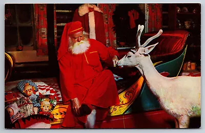 Vintage Postcard Santa Claus In Sleigh Bed Blitzen Dolls Chrome ~7538 • $1.93