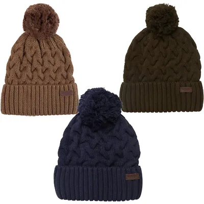 £29.95 • Buy Barbour Gainford Cable Bobble Beanie Fossil Navy  Or Olive Warm Winter Hat