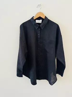 Decjuba D-Luxe Linen Shirt Size M L Black Long Sleeve Collar Oversized Button Up • $45