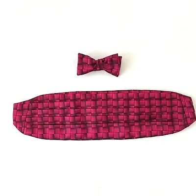 Robert Talbott Protocol Formal Bowtie And Cummerbund Set Silk Black Fuchsia Pink • $26.99