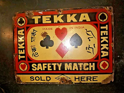 Vintage Old Porcelain Enamel Sign Wimco Tekka Safety Match Playing Card Icons # • $357.78