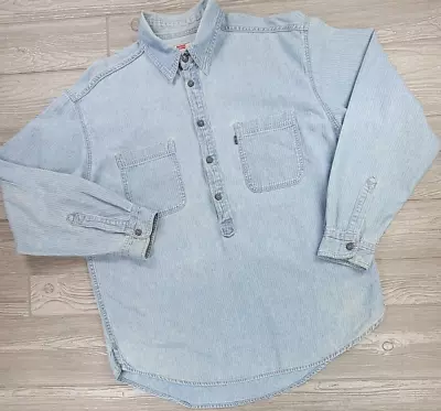 Vtg Levi’s Denim Shirt Pullover 1/2 Half Button Sz L Blue Tab Popover  Long Tail • $44.97