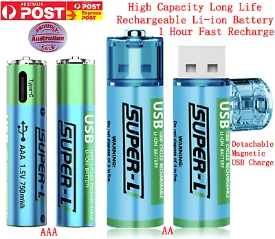 Green AA / AAA Rechargeable Li-ion Lithium Battery High Capacity Type-c USB Port • $10.99