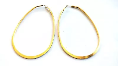 Large Shiny Oval Flat Hoop Earrings Gold Or Silver Tone Hoop Earrings 4.5 Inch L • $6.99