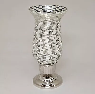 Candle Holder Nickel Base & Mirror Mosaic Shade  5.5 D 10.5 H  FREE SHIPPING • $23.96