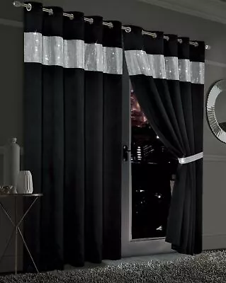 Diamante Blackout Curtains Thermal Curtain Pair Eyelet Ring Top Ready Made Ties  • £32.99