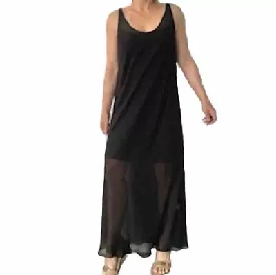 NICOLA WAITE Bias Cut Chiffon Black Lined Maxi Dress  V Neck AU16-18 • $59