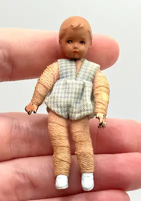 Vintage Caco Dollhouse Miniature Baby Boy 2.25  Bendable Doll • $34.99