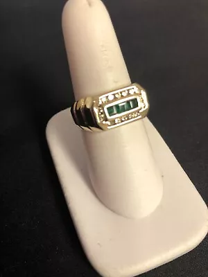 Mens Emerald Diamond Ring Solid 14KY 1/3 Ct Tw Size 9 (sizable) • $620