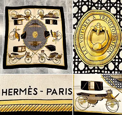 Vtg 1965 HERMES Les Voitures A Transformation/Cars Black White 90 Cm Silk Scarf • $124.99