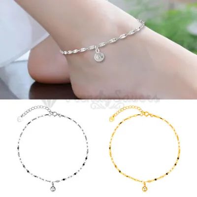 Women Classy Lace Link Anklet Foot Chain Ankle Bracelet 925 Sterling Silver Gold • £3.99